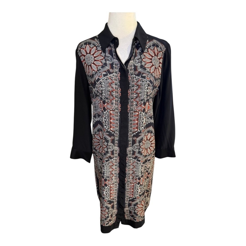 CLUB MONACO Silk Geometric Print Button Front Shirt Dress Size 2